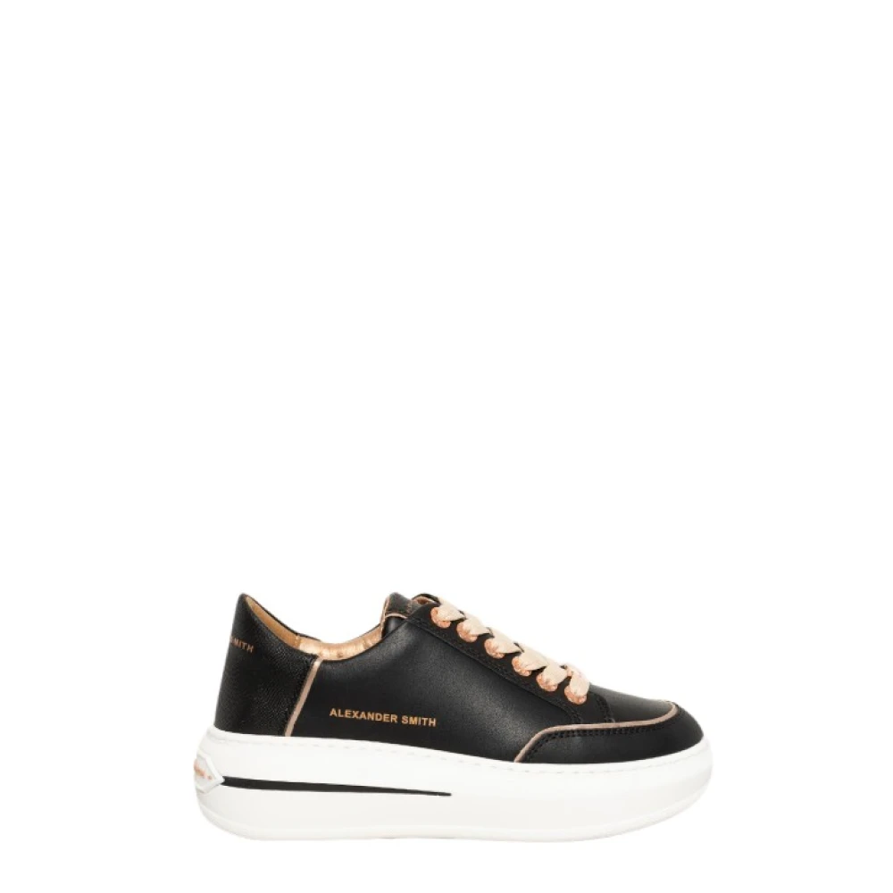 Alexander Smith Svarta lädersneakers med 5 cm klack Black, Dam