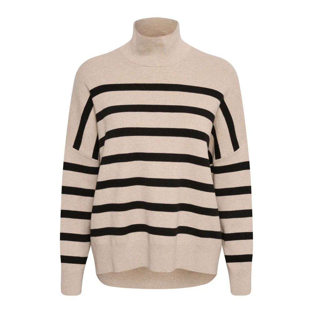 Inwear Multicolor Striped Turtleneck Pullover Sandstone / Black - Female - Turtlenecks - Xs - Knitwear