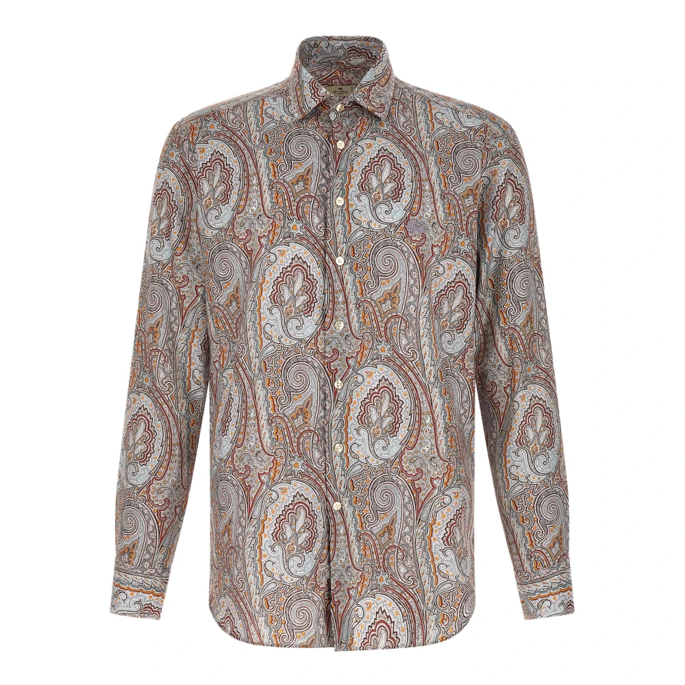 Etro Men's Multicolor Casual Shirts, 2XL, Shirt In Cotton Satin With Floral Paisley Motif