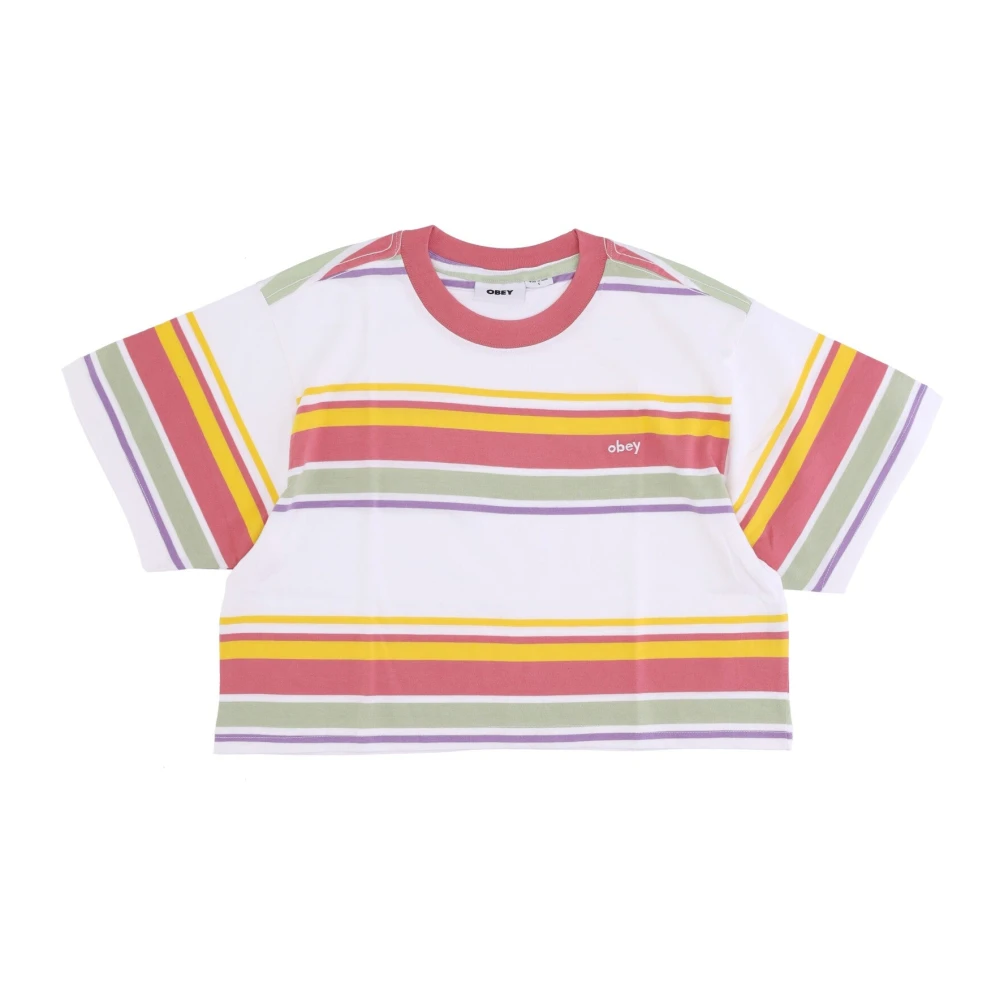 Obey Gestreepte June Cropped Tee Roze Multicolor Dames