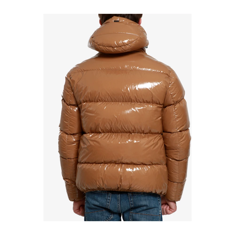 Herno Glanzende Waterdichte Gewatteerde Jas met Capuchon Brown Heren