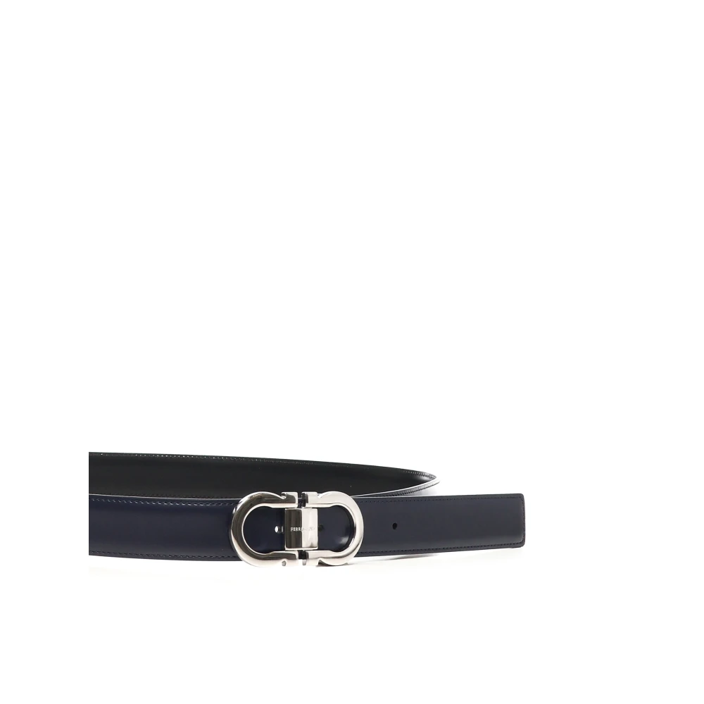 Salvatore Ferragamo Blauwe Gancini Gesp Leren Riem Black Heren