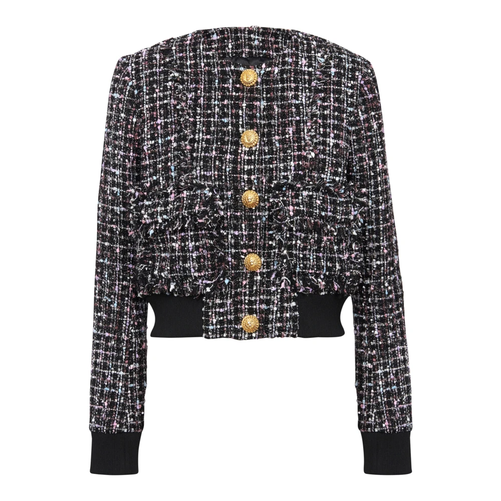 Balmain Tweed Jas met Knopen Black Dames
