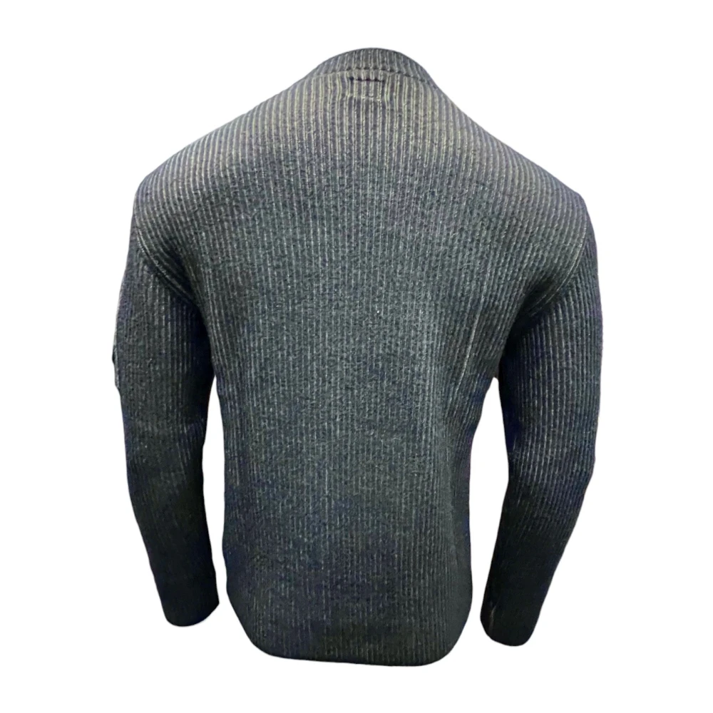 C.P. Company Ribgebreide Crew Neck Trui Zwart-Taupe Gray Heren