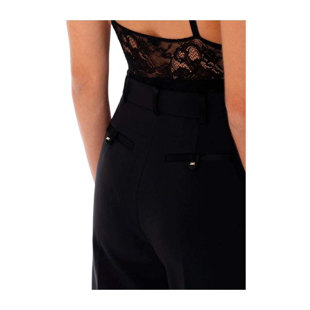 Elisabetta Franchi Wijde broek met brede plooien Black Dames