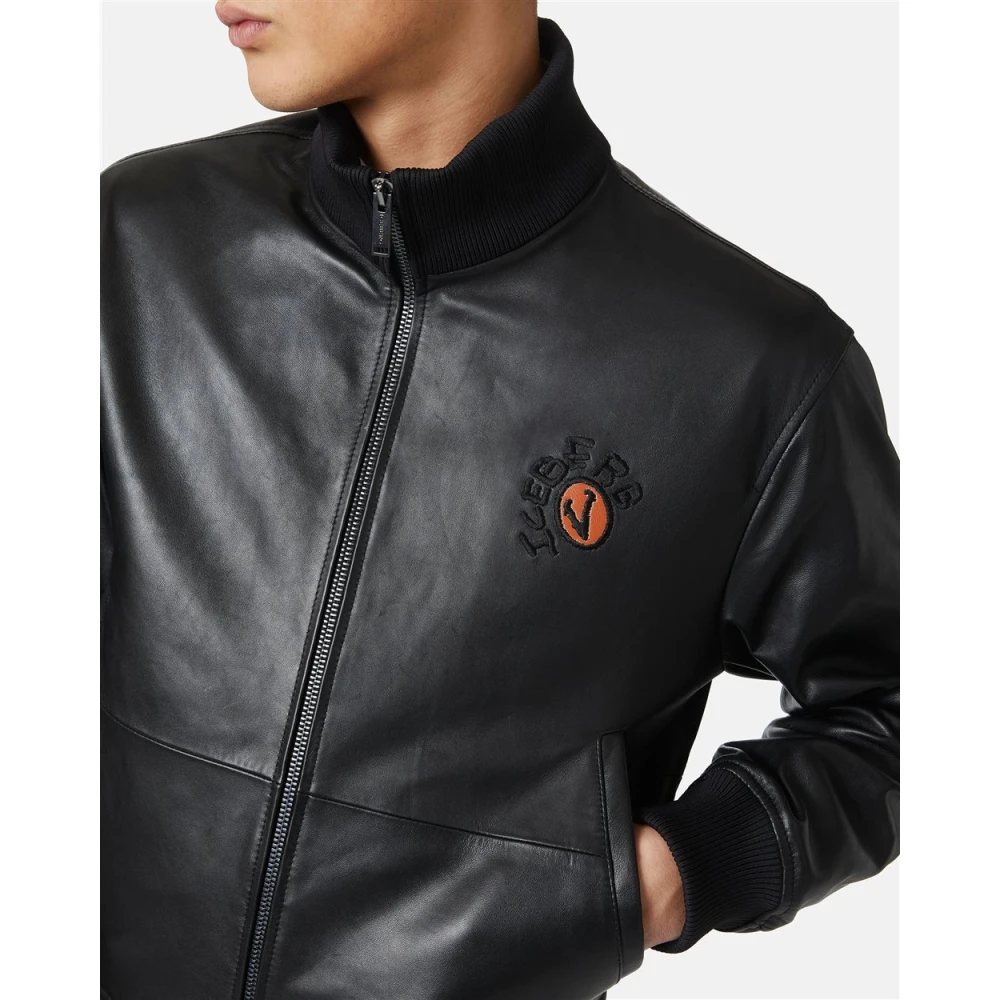 Iceberg Leren bomberjack met beerdetail Black Heren