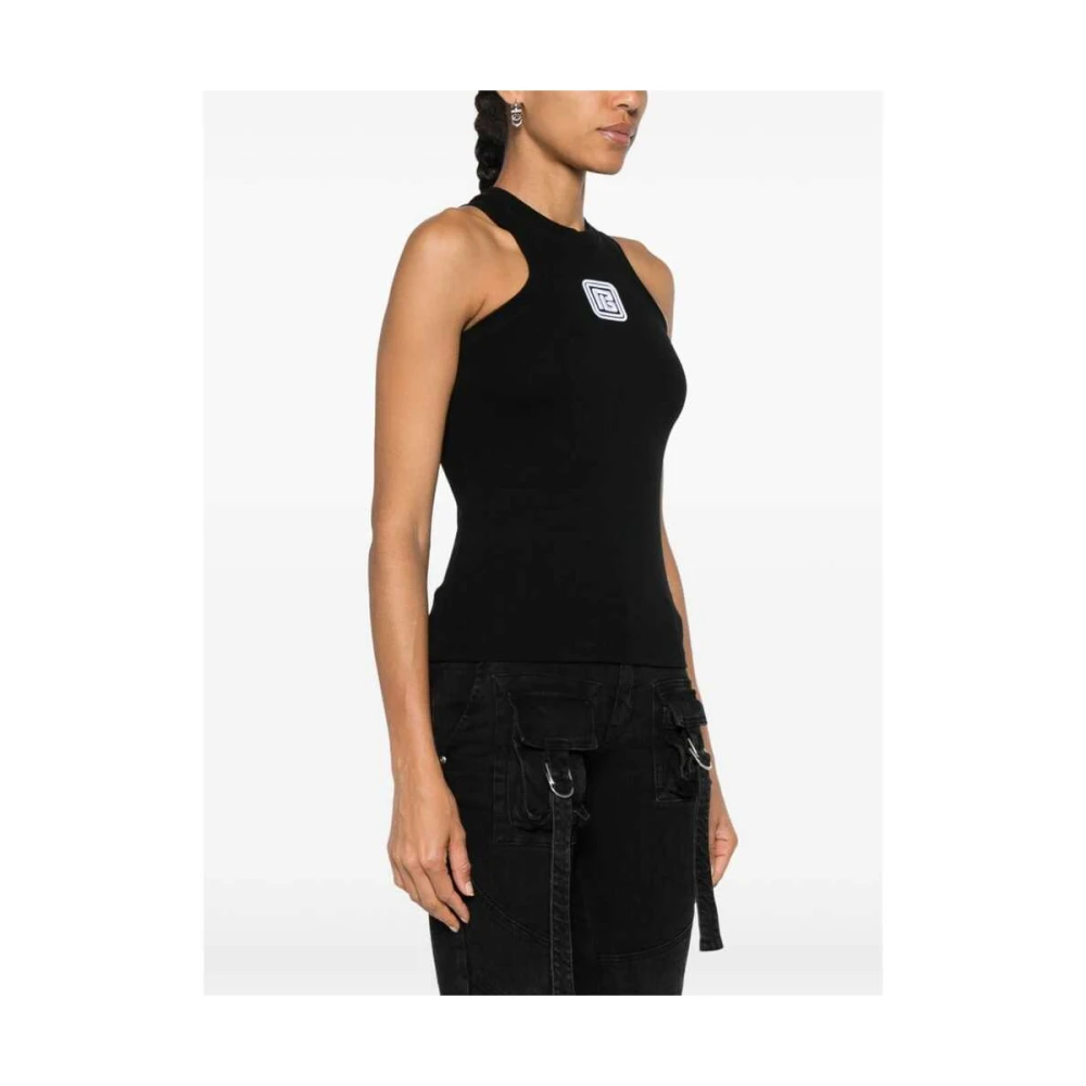 Balmain Monogram Mouwloos Jersey Crew Neck T-shirt Black Dames