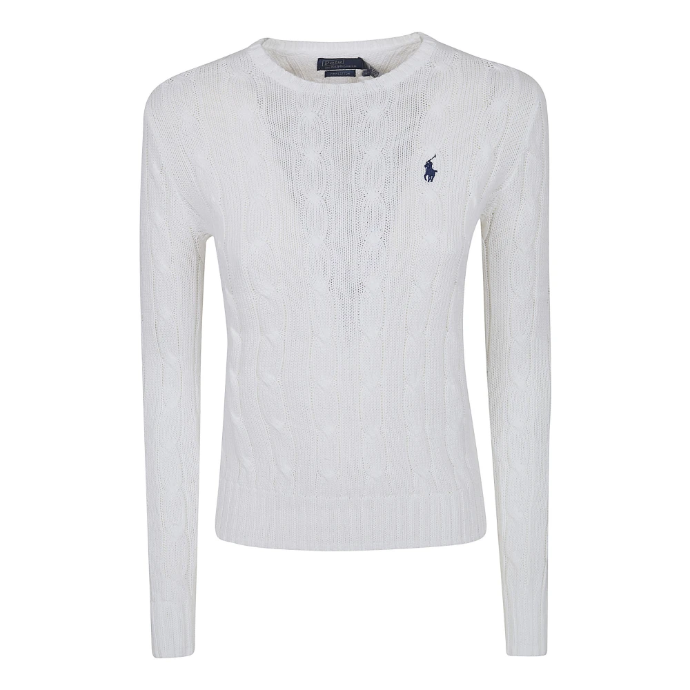 Polo Ralph Lauren Women's White Round-Neck Knitwear, M, Julianna Long Sleeve Pullover