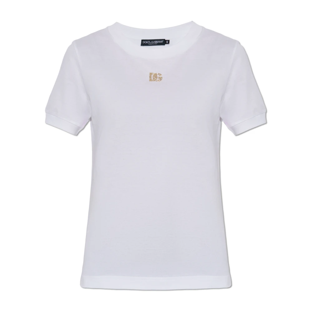 Dolce & Gabbana T-shirt met logo-vormige applicatie White Dames