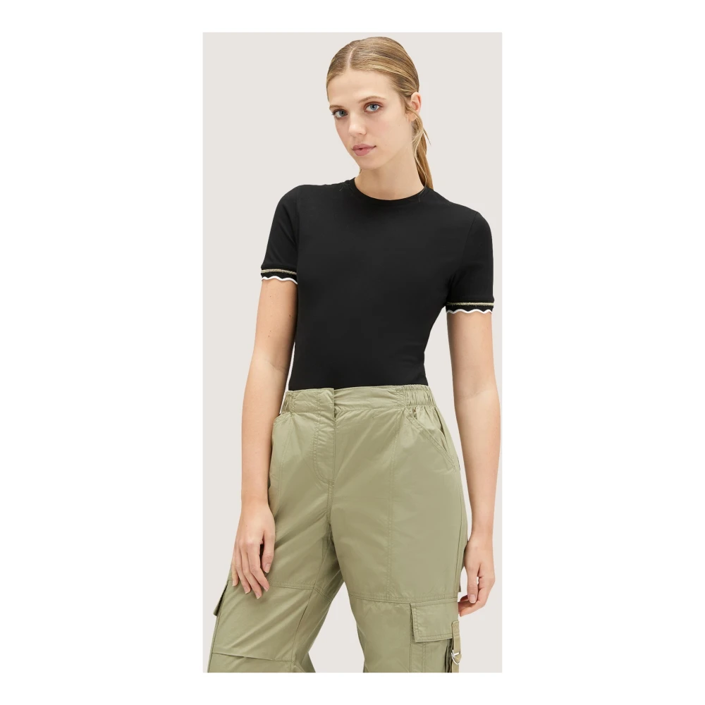 Motivi Lamé Gebreide Boord T-Shirt Black Dames