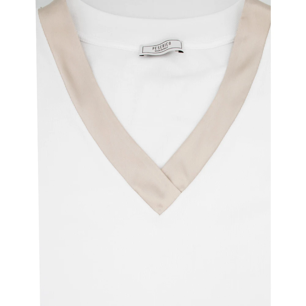 PESERICO Contrast V-hals katoenen top White Dames