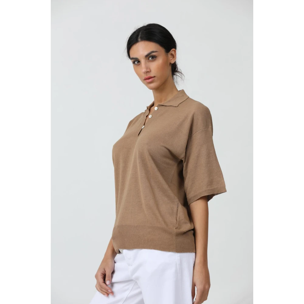 Alpha Studio Klassieke Polo Shirt Brown Dames