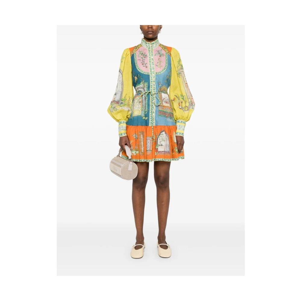 Alemais Korenbloemblauwe Color-Block Jurk met Illustratieprint Multicolor Dames