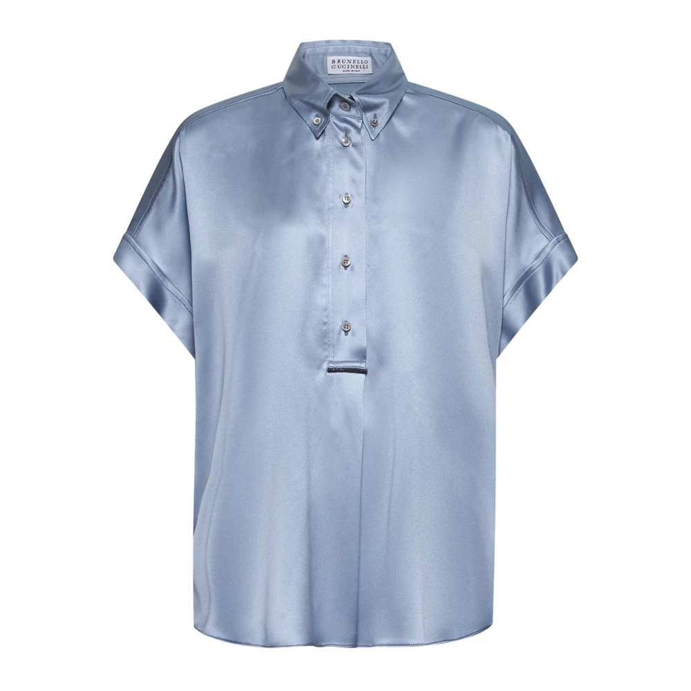 BRUNELLO CUCINELLI Zijden Kimono Mouw Shirt Blue Dames