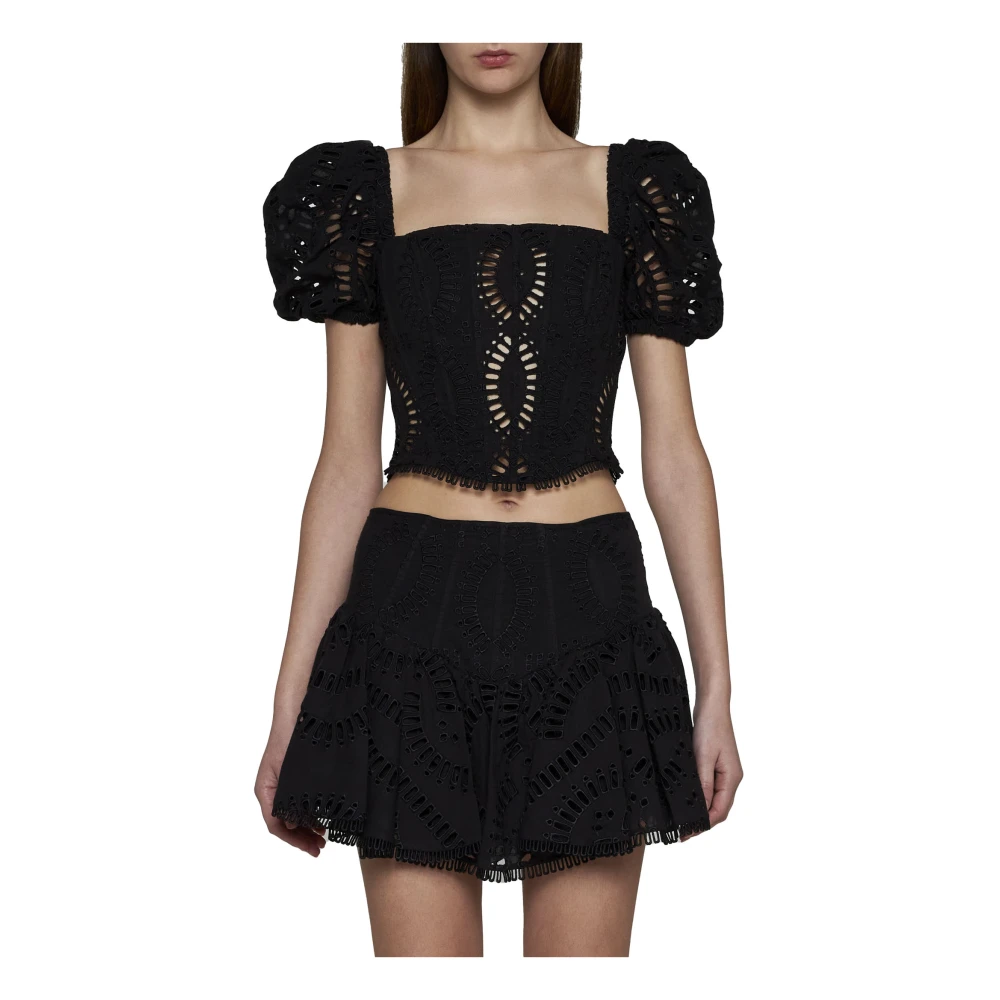 Charo Ruiz Ibiza Zwart Geborduurde Top met Uitgesneden Details Black Dames