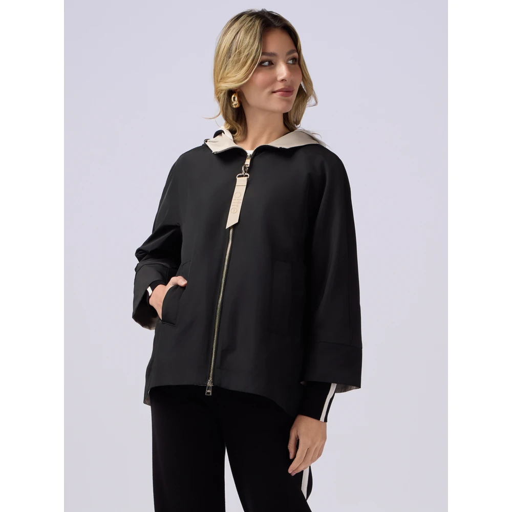 Oltre Taft parka met capuchon en rits Black Dames