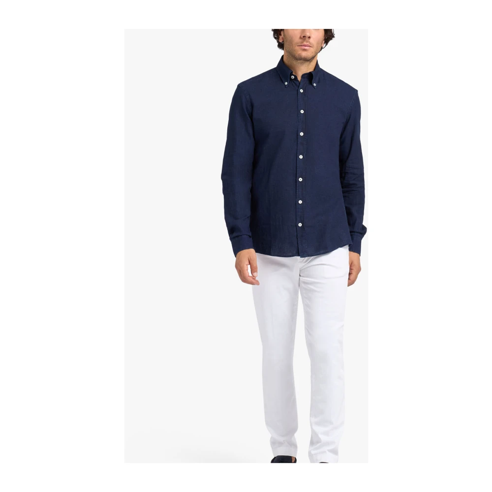 Brooks Brothers Slim Fit Katoen-Linnen Chambray Overhemd met knoopsluiting Blue Heren