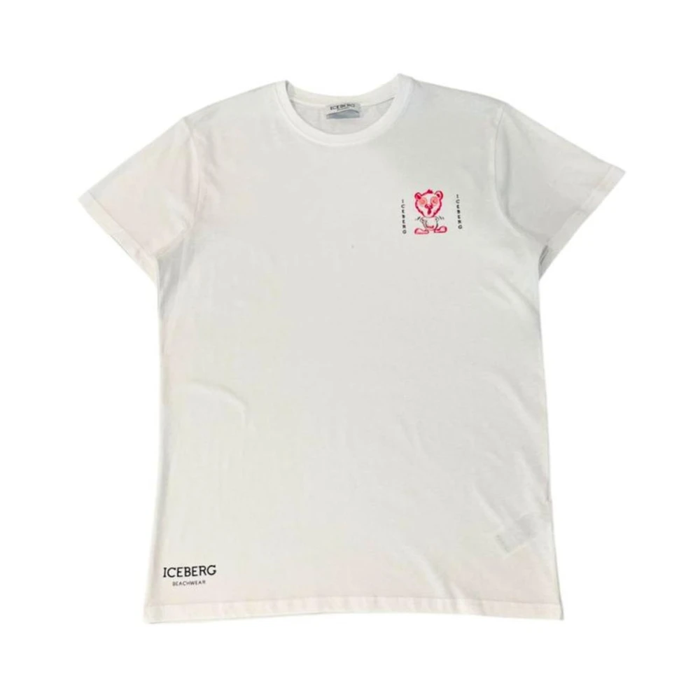 Iceberg Men's White T-Shirts, M, Logo Print Crew Neck Cotton T-Shirt
