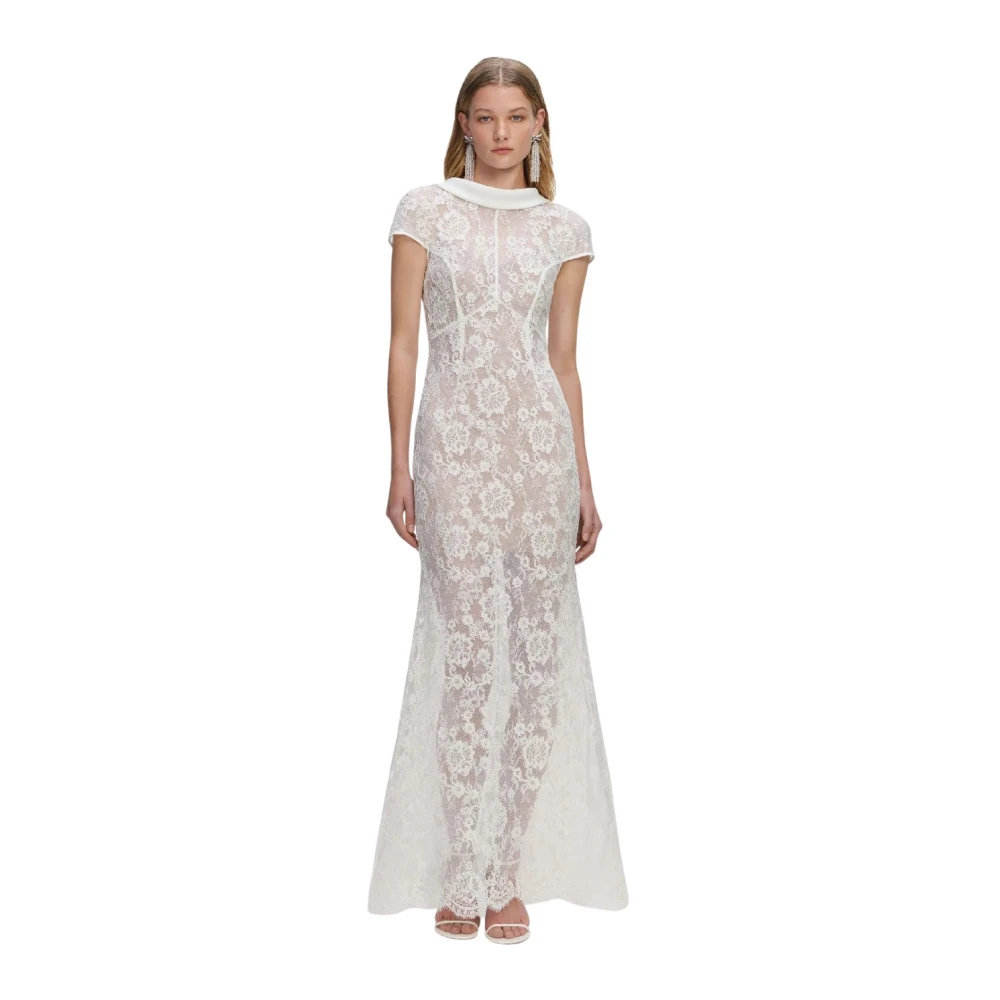 Self Portrait Women's White Gowns, Xs, Lace Maxi Dress