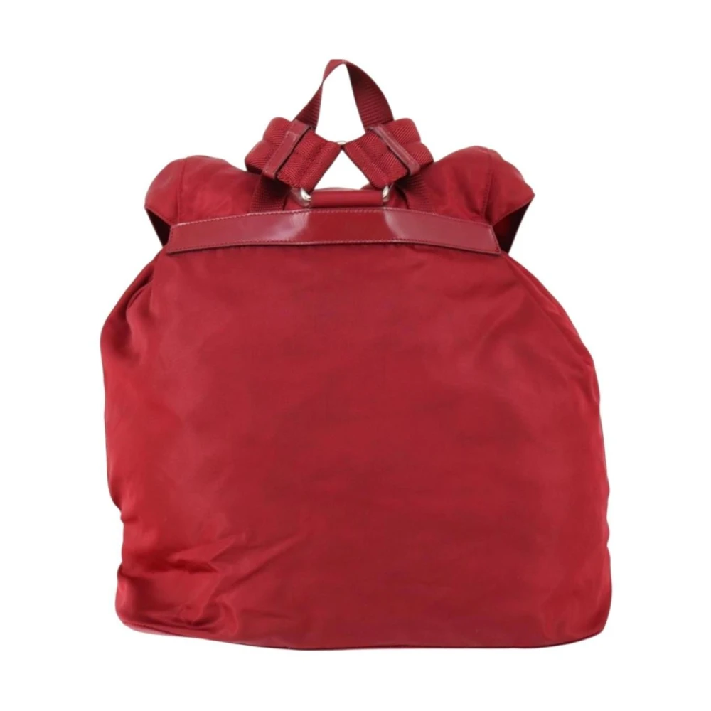 Prada Vintage Unisex Red Pre-Owned Vintage Nylon Buckle Flap Backpack