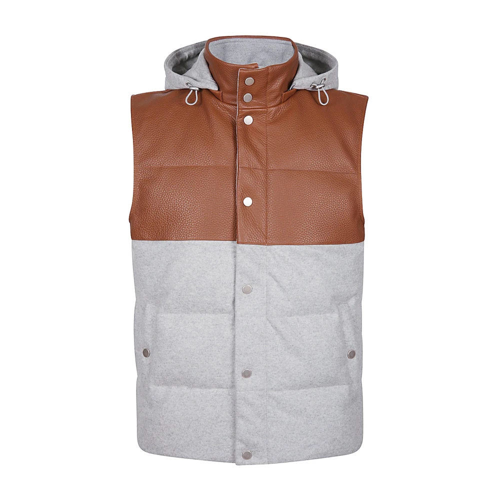 Eleventy Bi-Materiaal Wol en Leren Vest Multicolor Heren