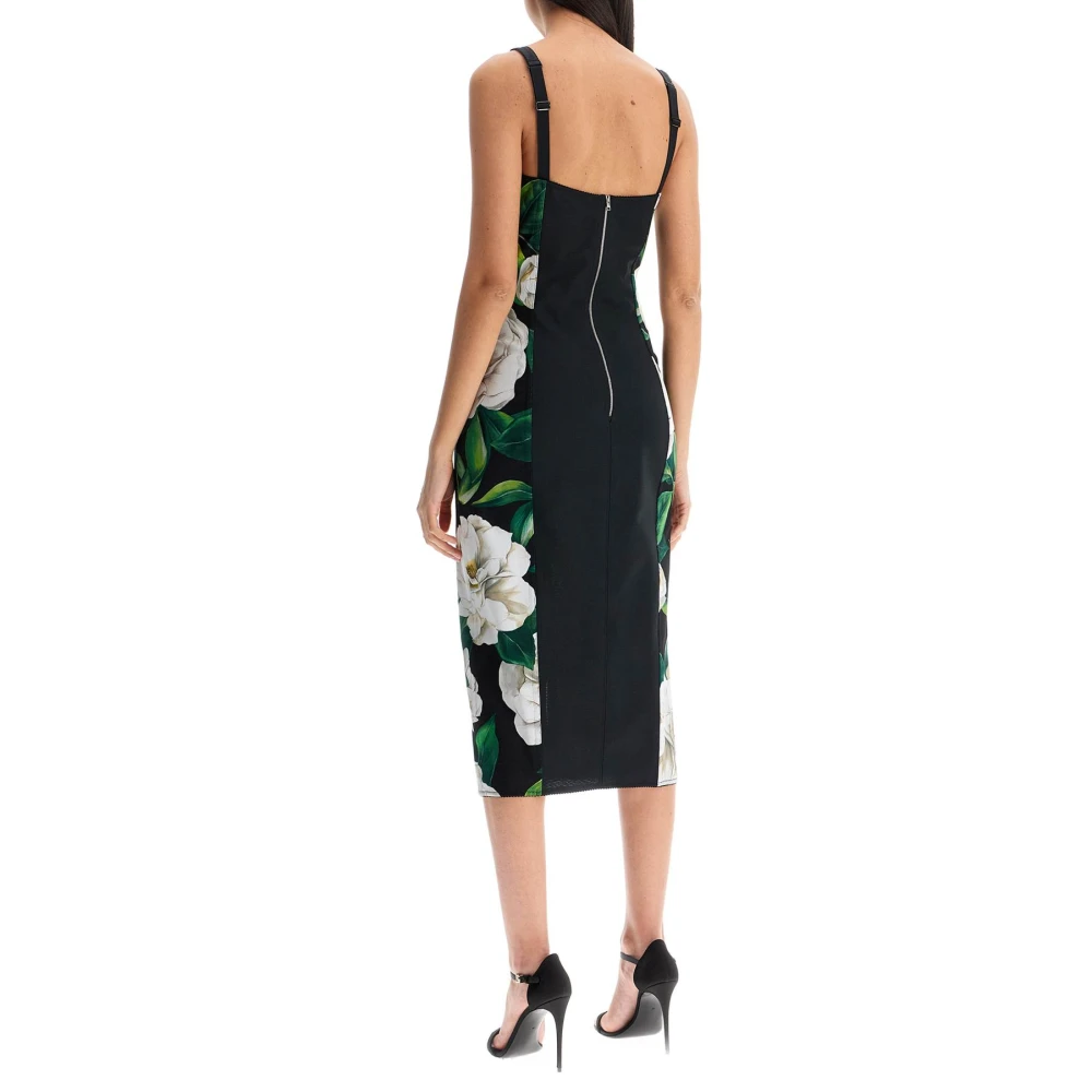 Dolce & Gabbana Elegante Zwarte Bloemen Midi Jurk Multicolor Dames
