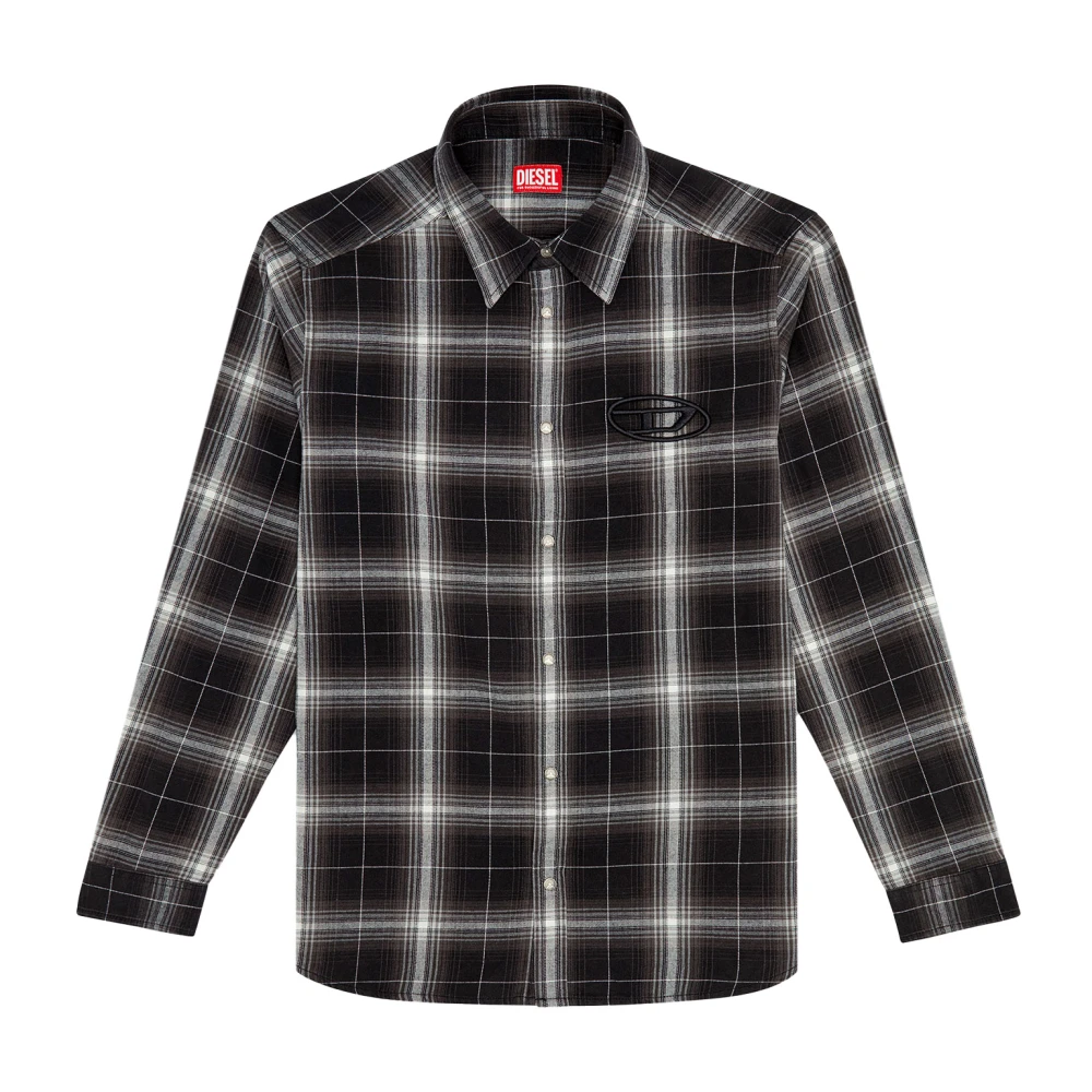 Diesel Oval D Borduurwerk Madras Shirt Black Heren