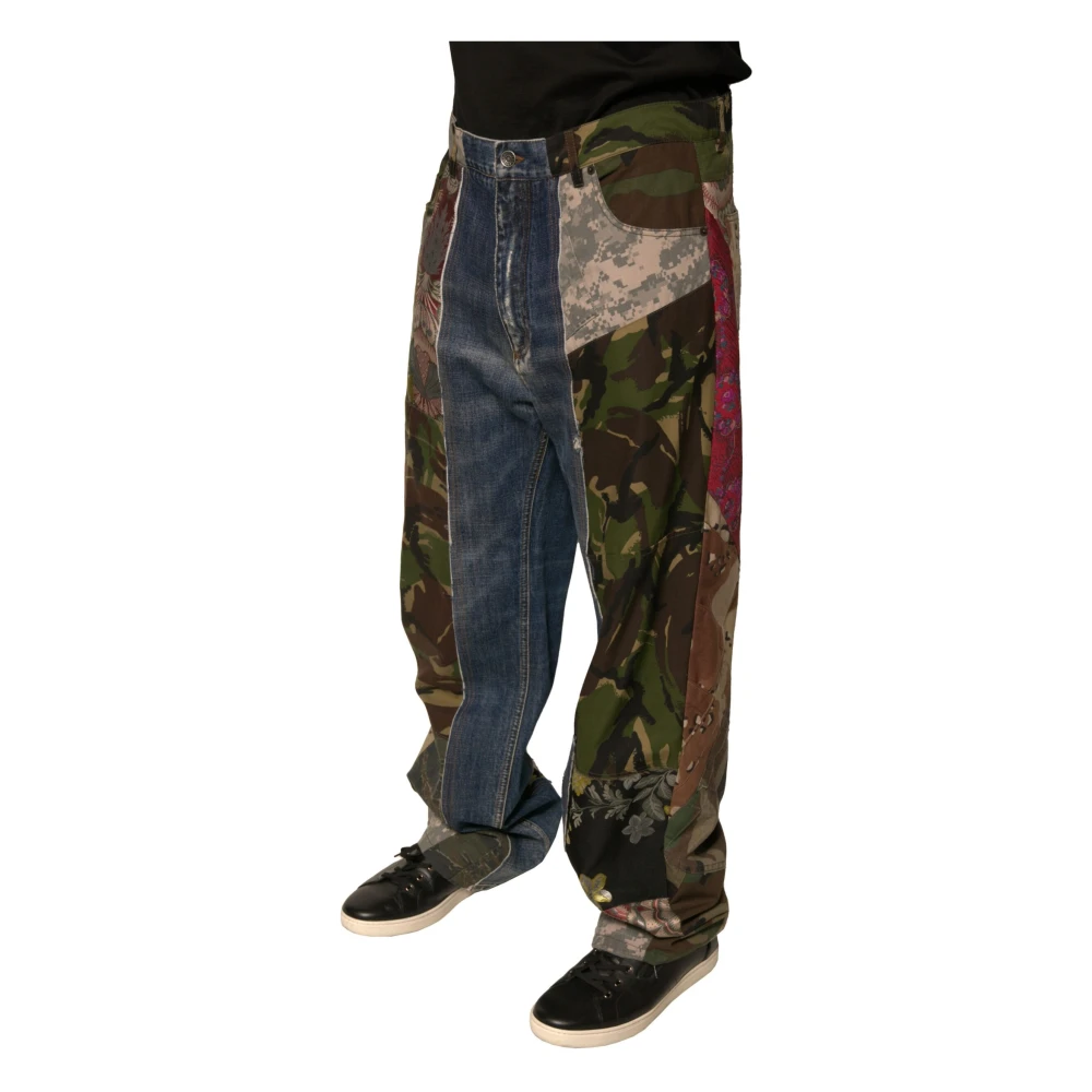 Dolce & Gabbana Patchwork Straight Denim Jeans met Logo Blue Heren