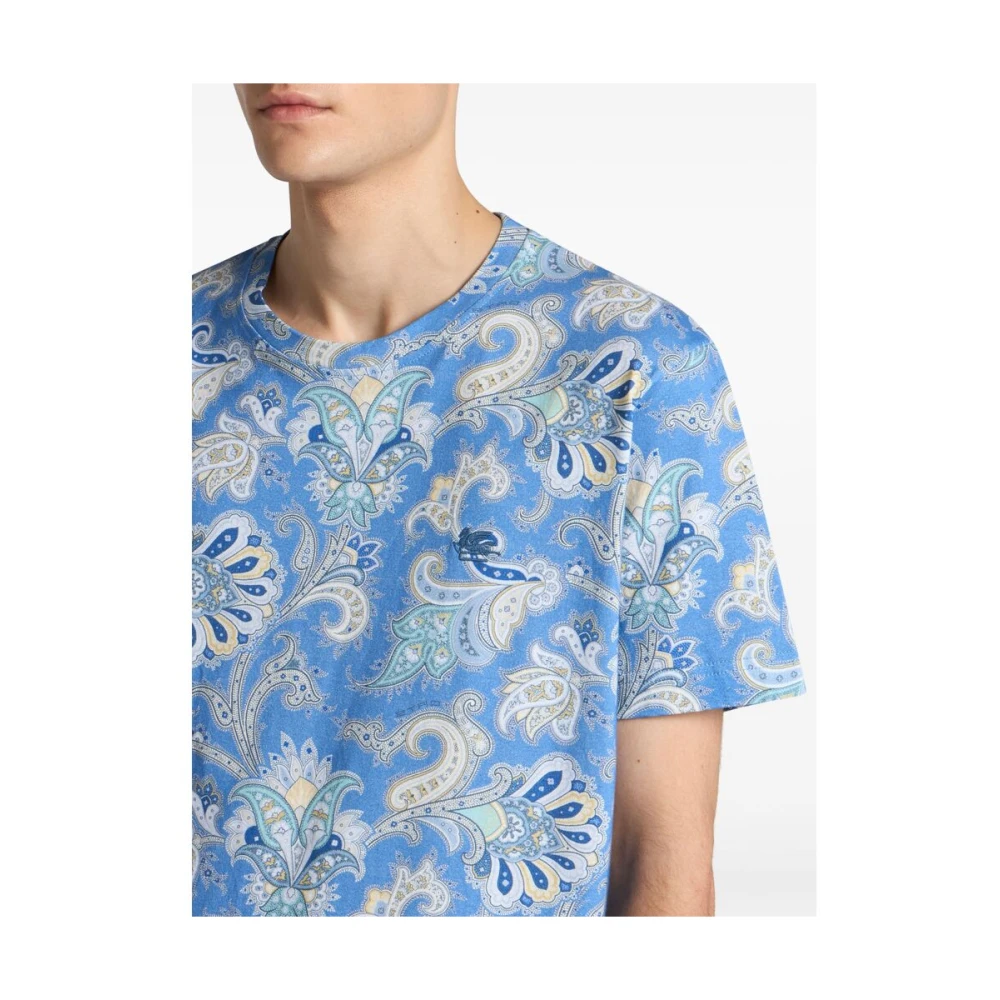 ETRO Blauw Crew Neck Korte Mouw Shirt Blue Heren