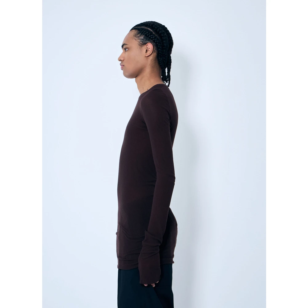 Rick Owens Rib Long Sleeve Crewneck T-Shirt Brown Heren