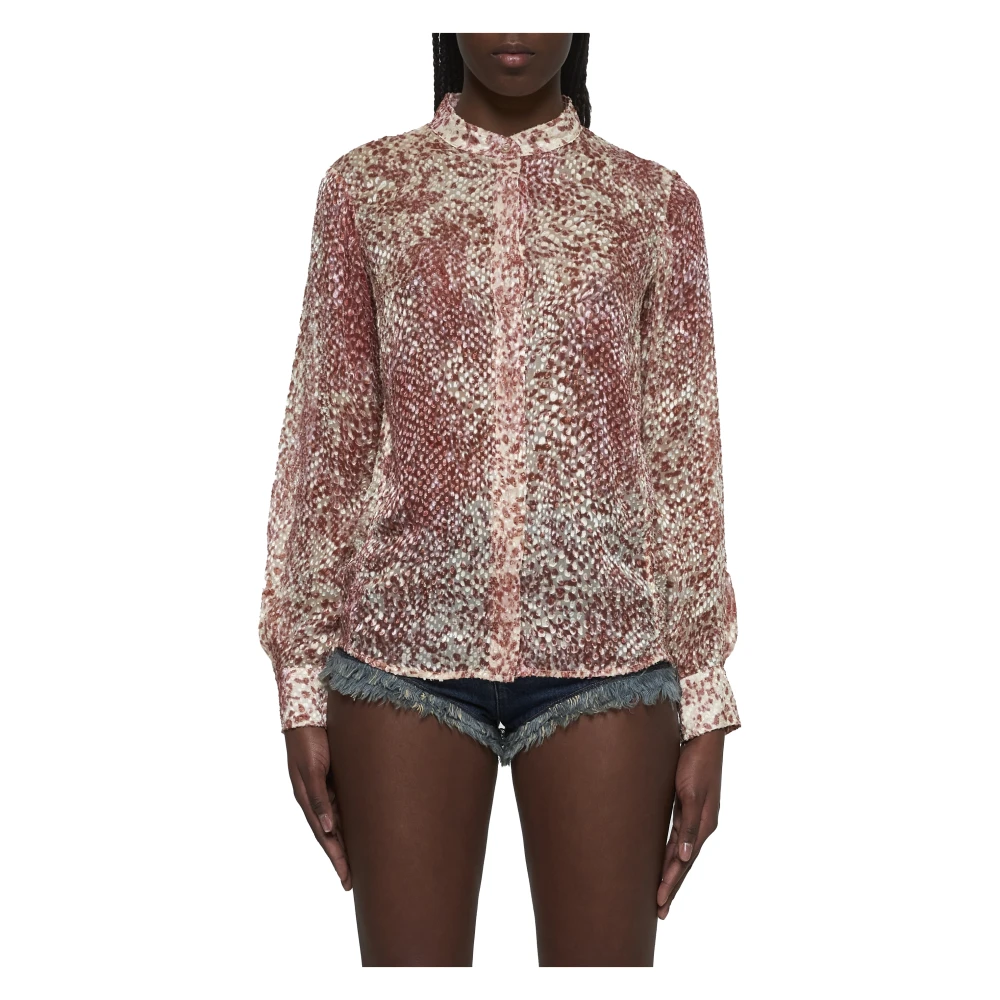 Isabel marant Zijdeblend Blouse met Opstaande Kraag Rood Ecru Red Dames