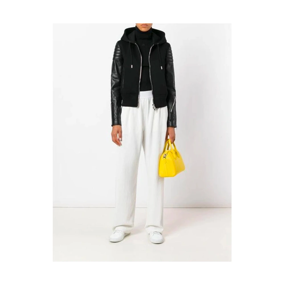 Givenchy Gewatteerde viscosejas met leren inzetstukken Black Dames