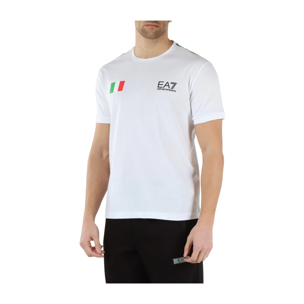 Emporio Armani EA7 Italiaanse Vlag Katoenen T-Shirt White Heren