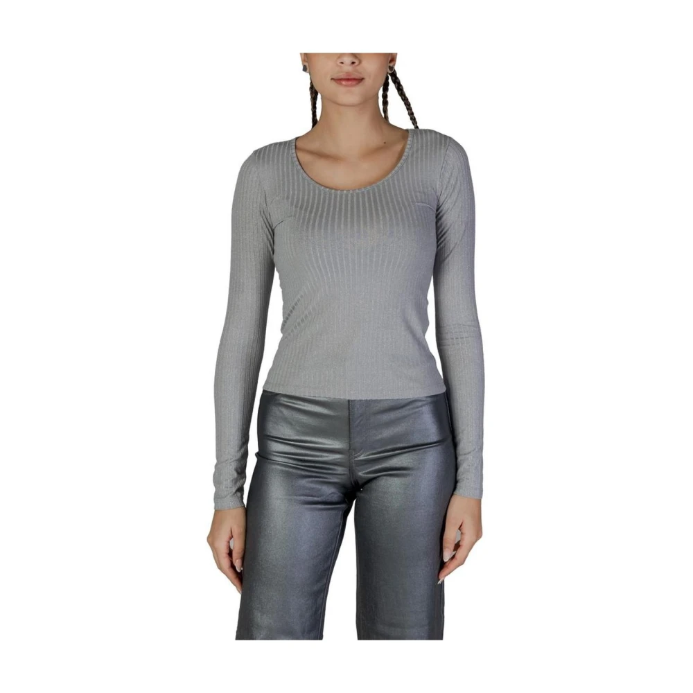 Vero Moda Geribbeld Slim Fit Longsleeve T-Shirt Gray Dames