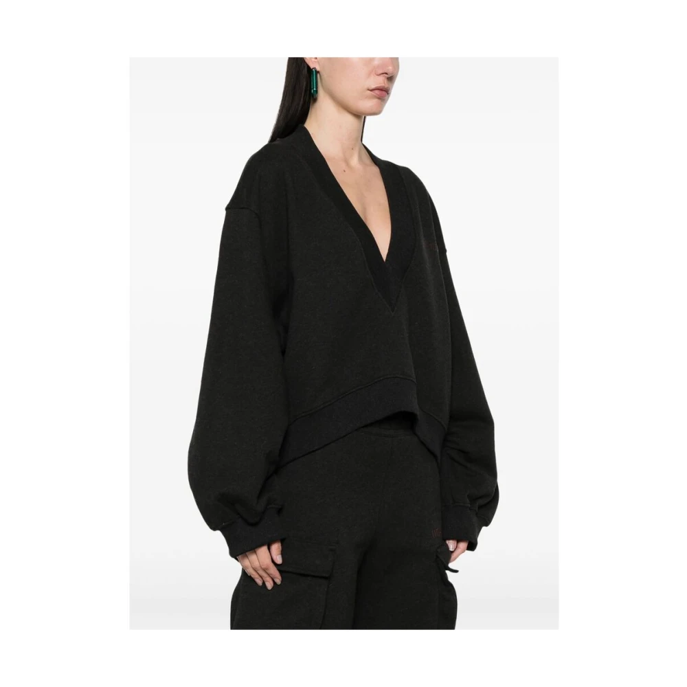 The Attico Zwarte Sweatshirt met Logo en Gedrapeerde Mouwen Black Dames