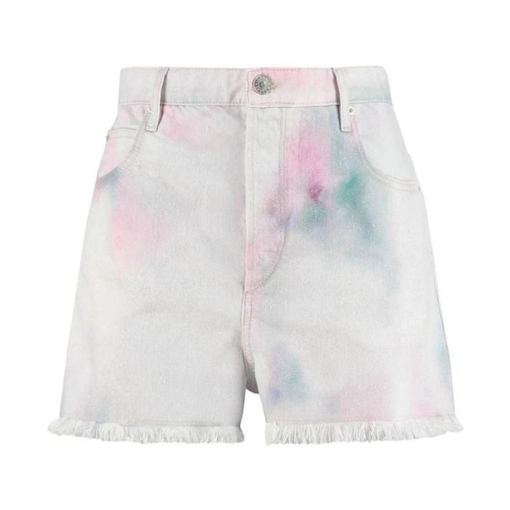 Isabel marant Tie Dye Denim Shorts Met Franje White Dames