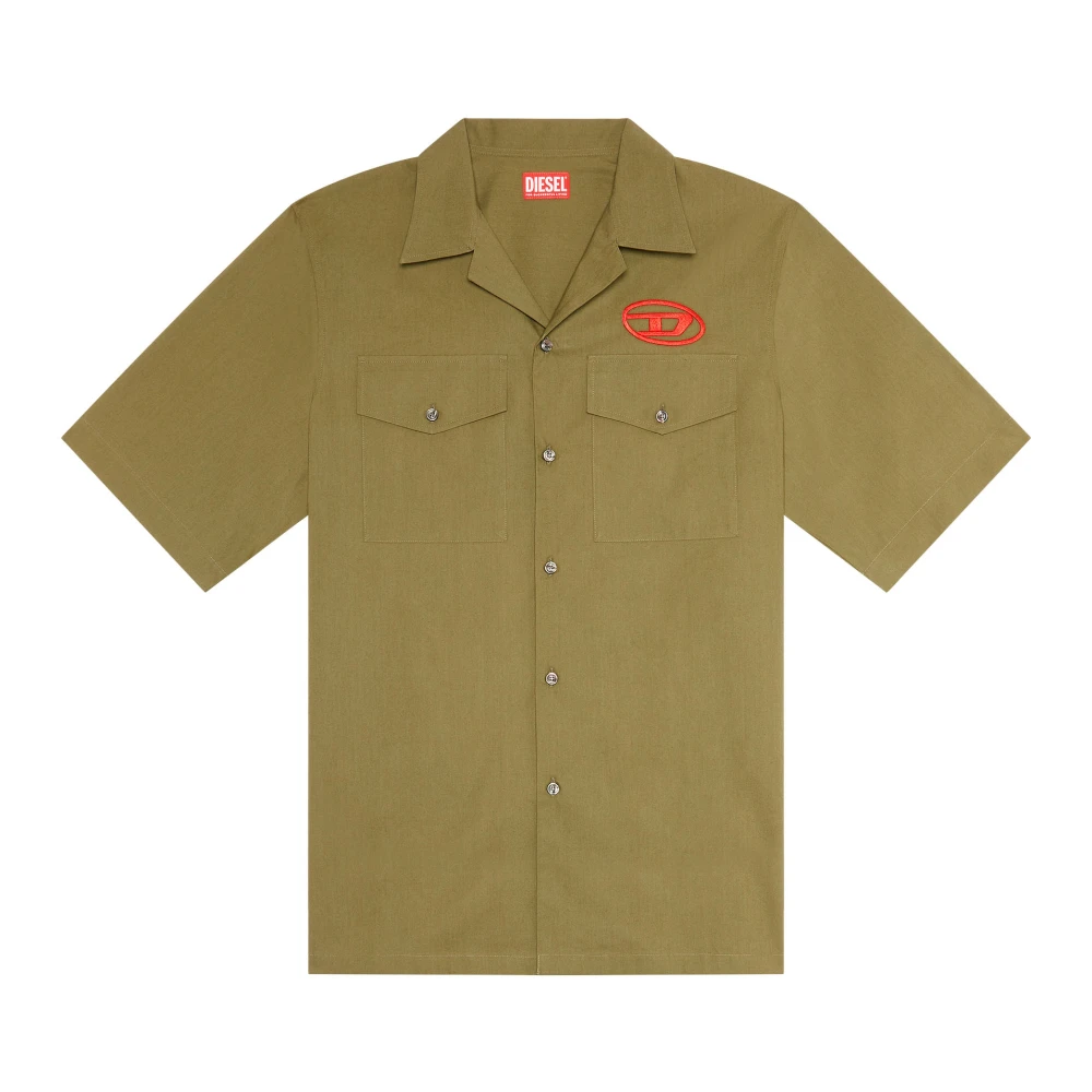 Diesel Bowling shirt with embroidered logo Green Heren