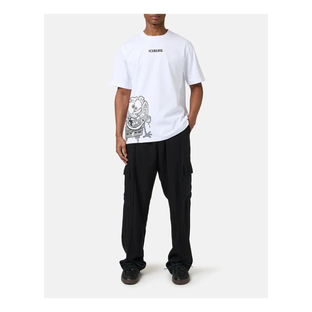 Iceberg Regular fit wit T-shirt met SpongeBob-print in jersey White Heren