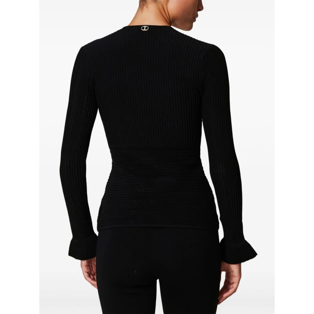 Twinset Zwart Gebreid Jasje met Wijd Uitlopende Manchetten Black Dames