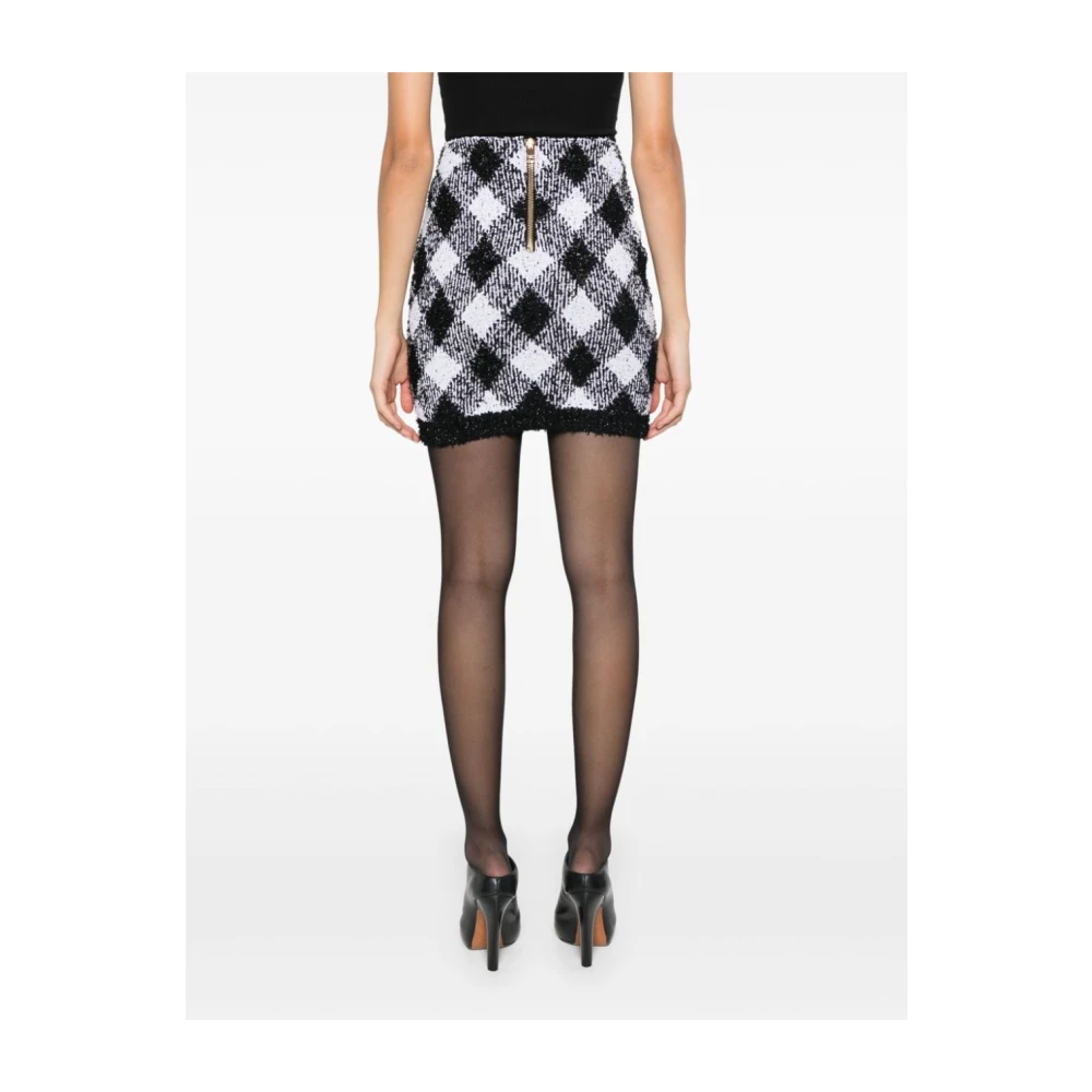 Balmain Gingham Check Rok met Metallic Draad Black Dames