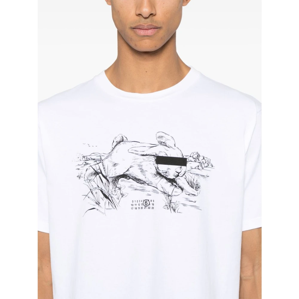 MM6 Maison Margiela Numerieke Grafische Witte Katoenen Ronde Hals White Heren