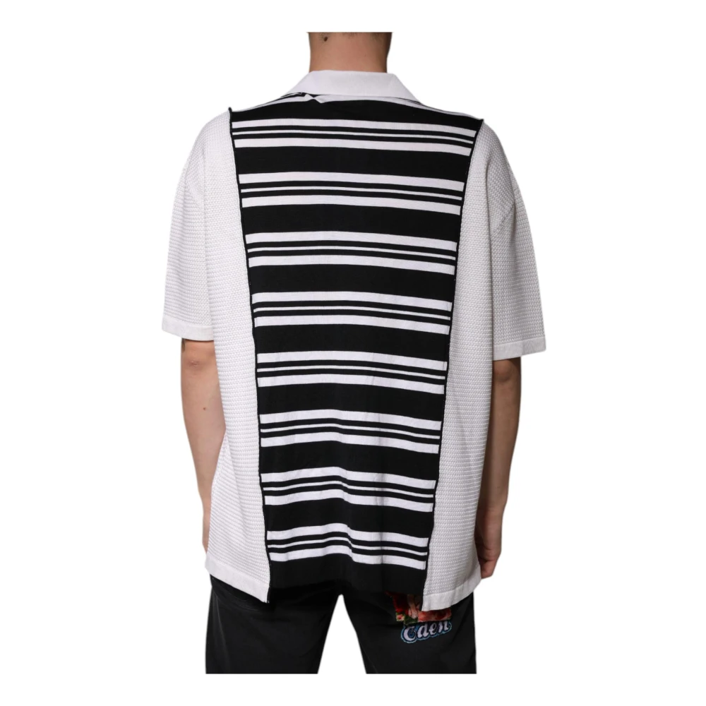 Dolce & Gabbana Gestreept Polo T-shirt van Zijdeblend Black Heren