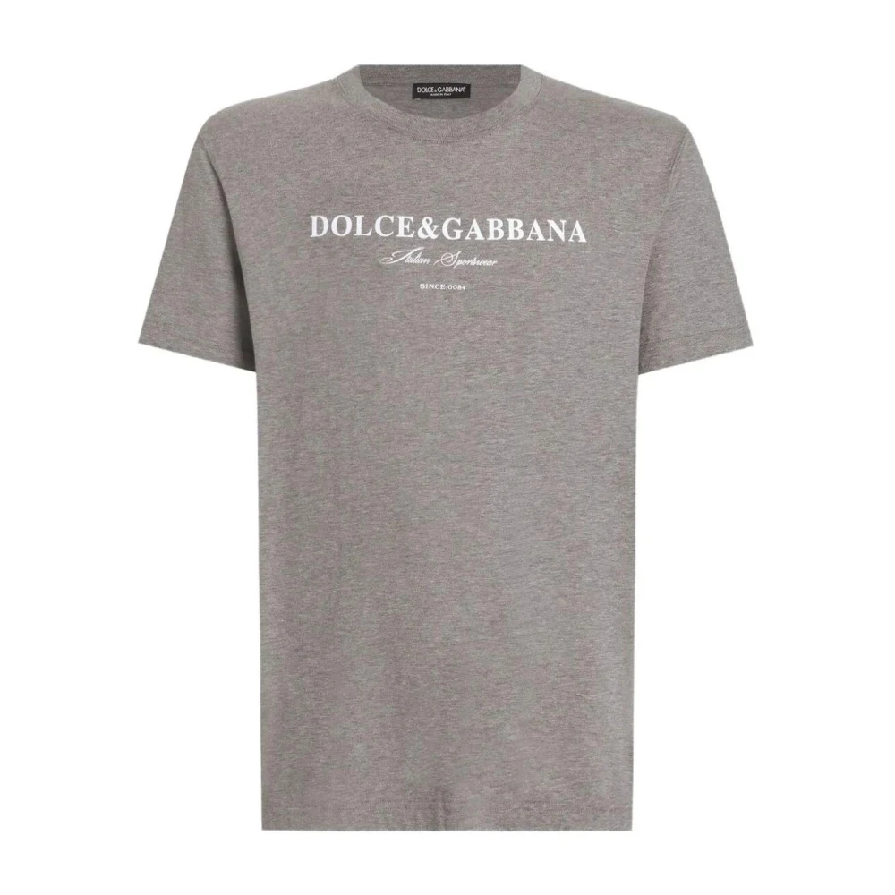 Dolce & Gabbana Homme Gris Tops, Taille: L Logo Print Crew Neck T-Shirt