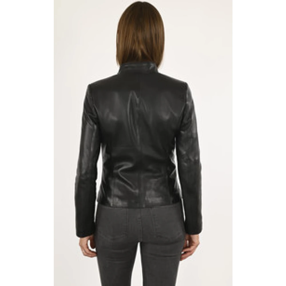 La Canadienne Zwarte lam lederen chique jas Black Dames