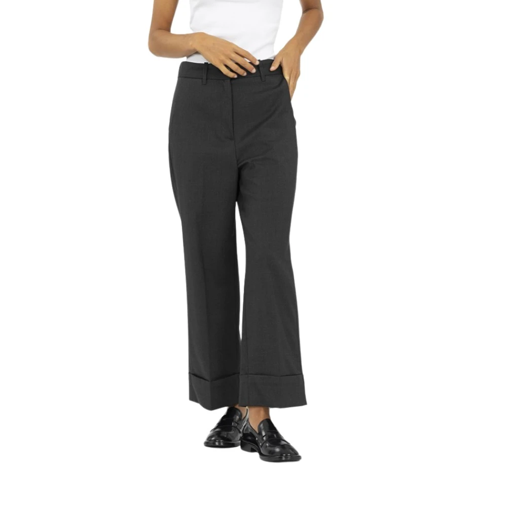 Nine In The Morning Wijde Pijp Crepe Broek met Manchetten Gray Dames