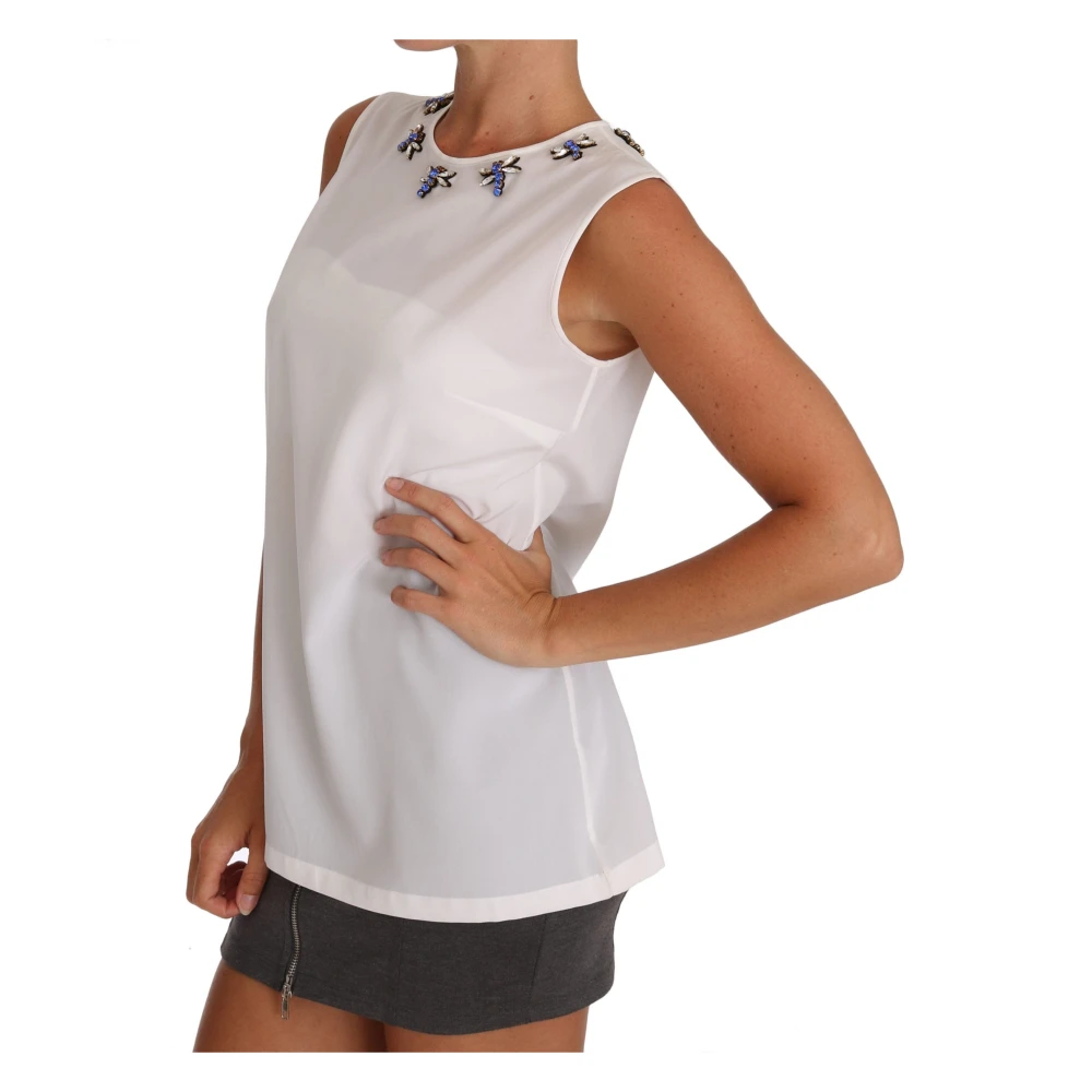 Dolce & Gabbana Elegante mouwloze zijden blouse met versiering White Dames