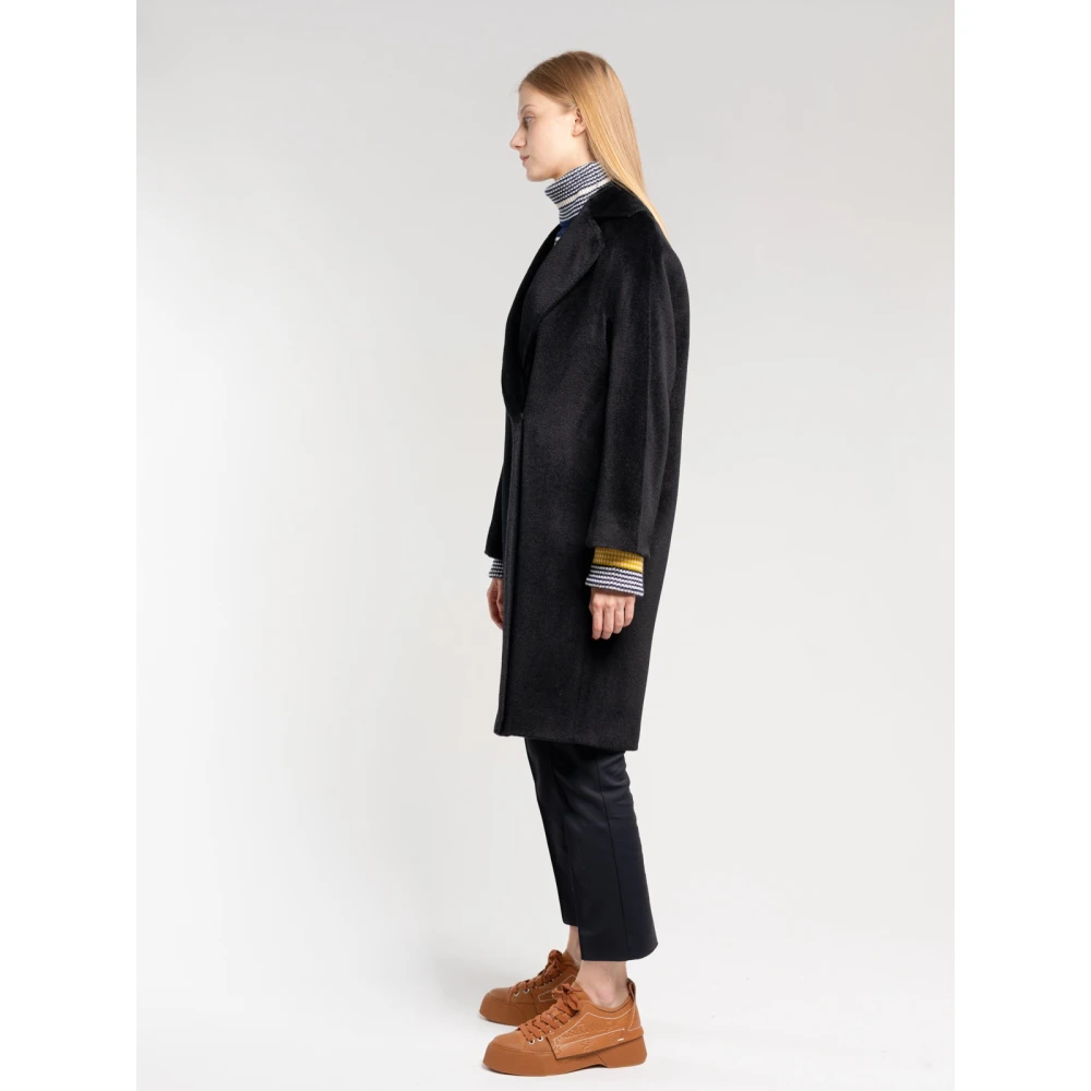 Max Mara Studio Klassieke pasvorm jas met V-hals Black Dames