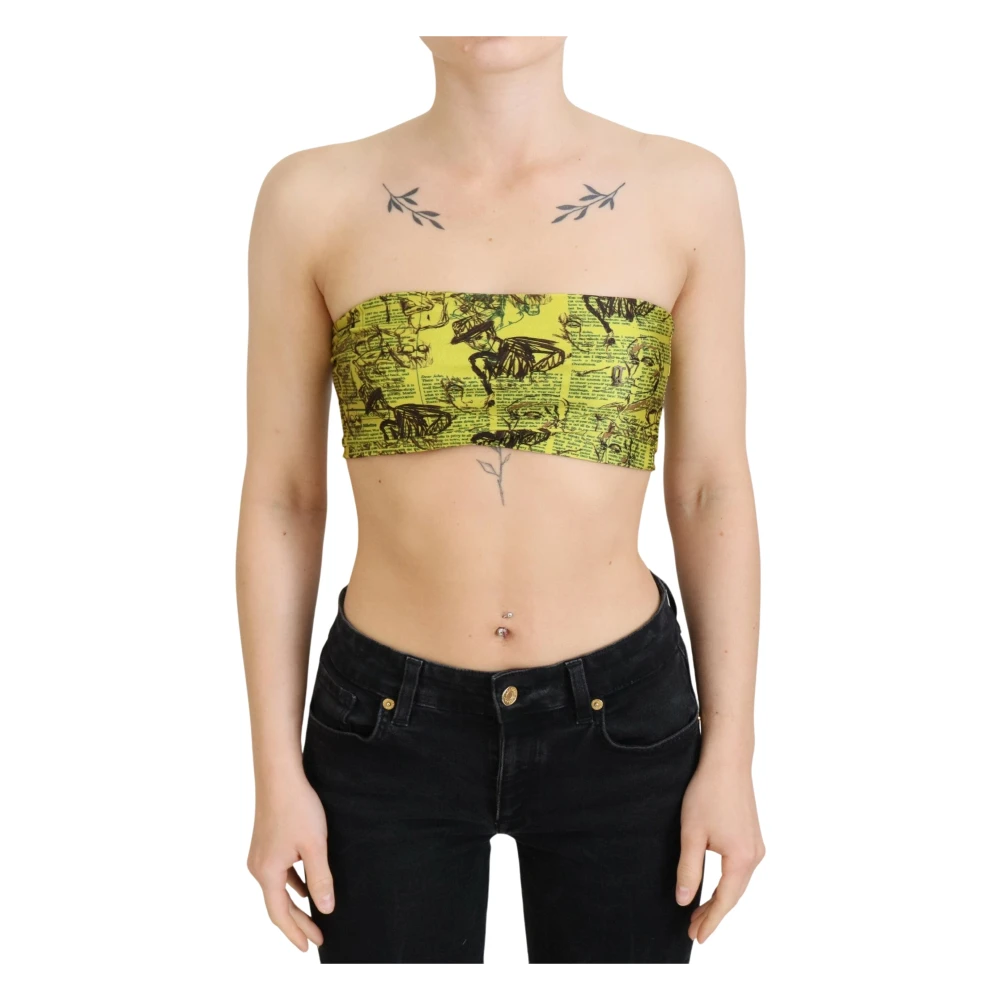 John Galliano Women's Yellow Sleeveless Tops, Xs, Stylish Cropped Stretch Top Bra