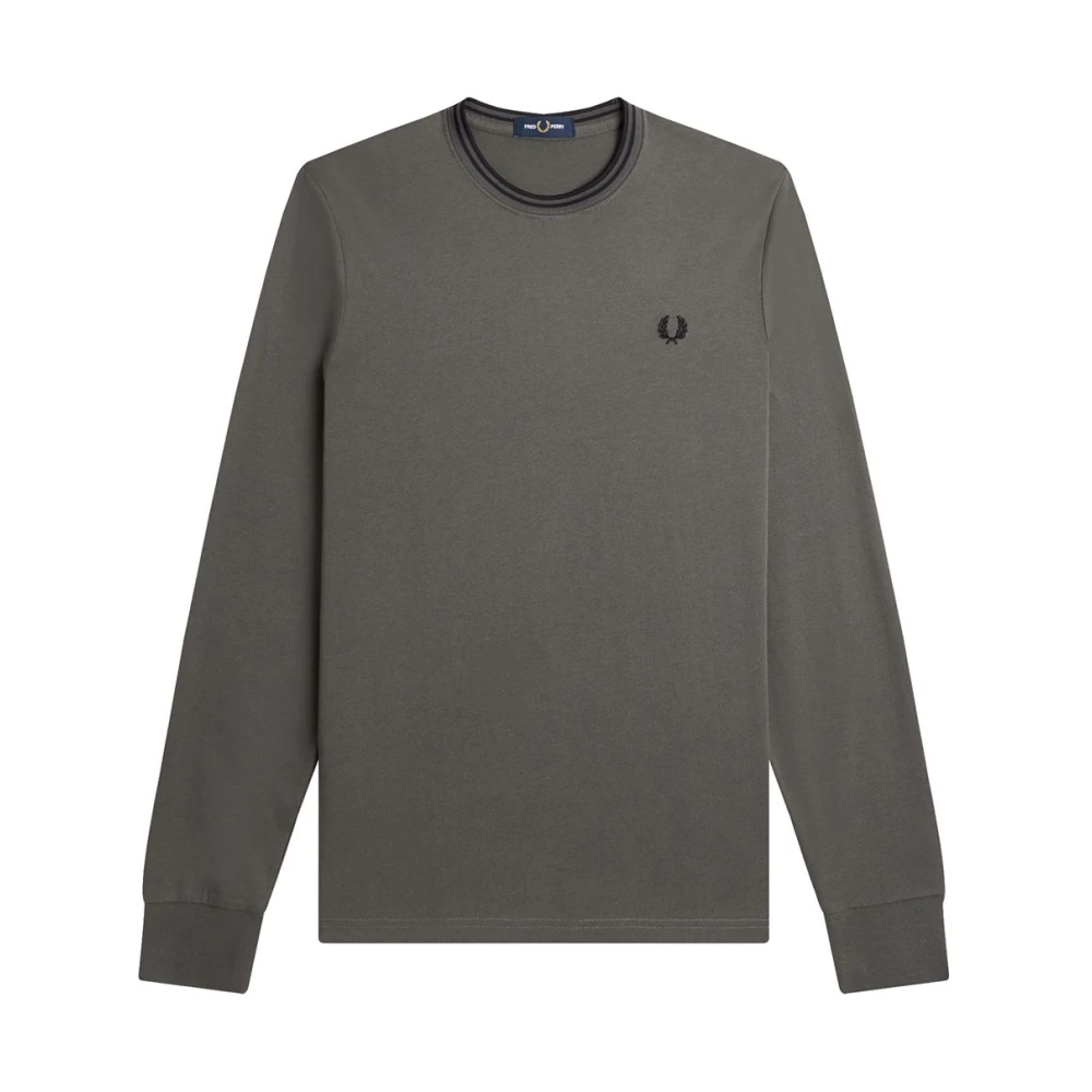 Fred Perry Lange Mouw Katoenen T-shirt met Gestreepte Rand Green Heren