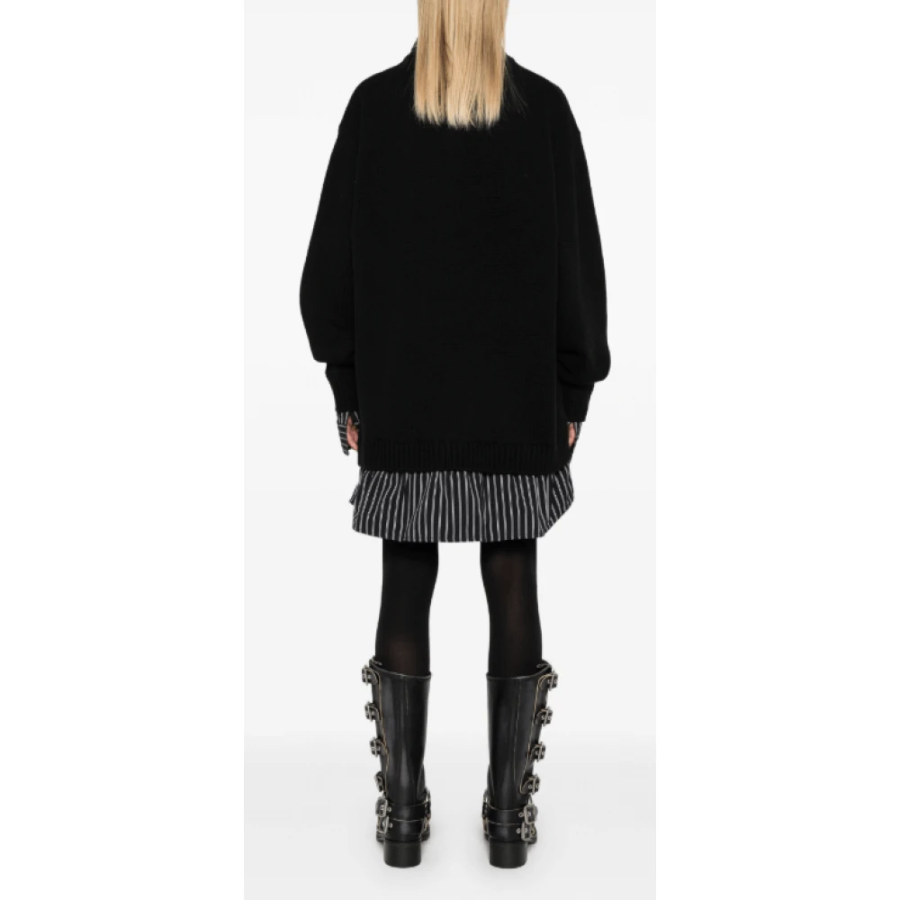 Balenciaga Zwarte Gelaagde Wollen Gebreide Trui Black Dames